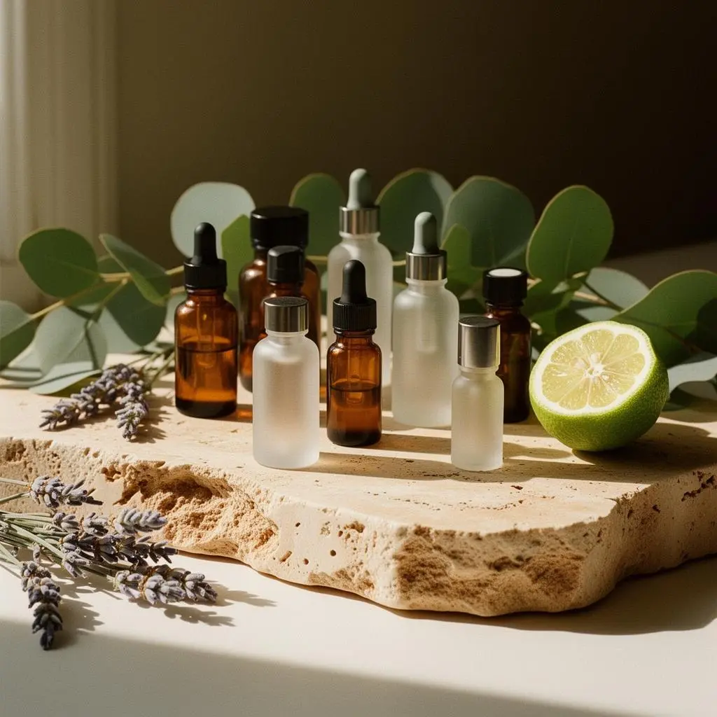 CBD oil and essential-oil blends prepared for massage at D4 Season in Shoreline