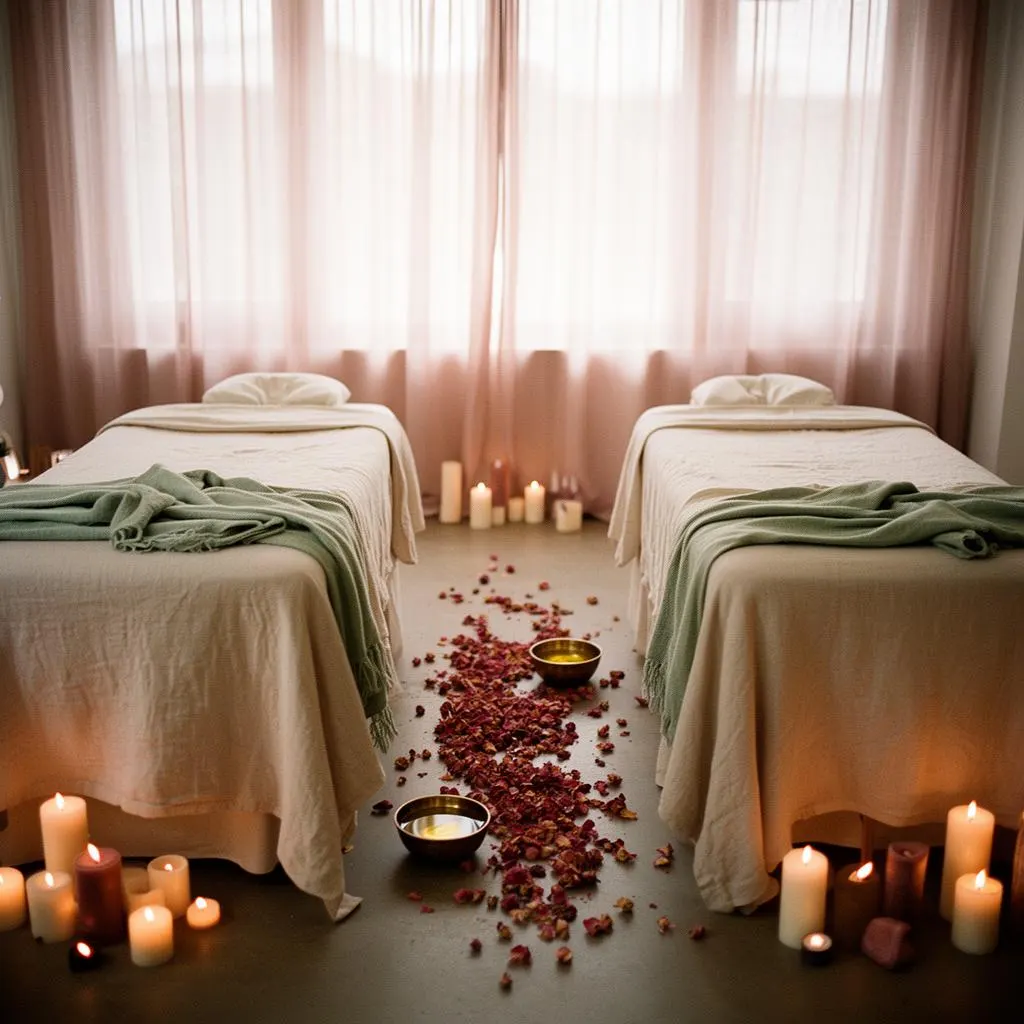 Couples massage side by side in a private room at D4 Season in Lynnwood, WA