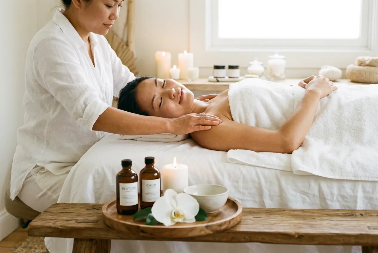 Calm massage room off Westminster Way at D4 Season in Shoreline, WA