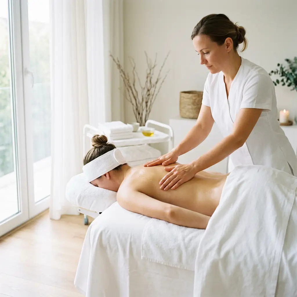 Massage table set for a Swedish or deep tissue session at D4 Season Shoreline, WA